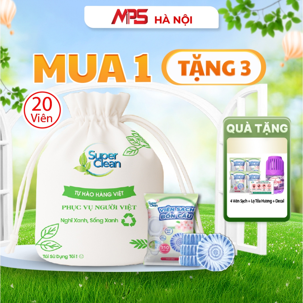 Combo 20 Viên Sạch Bồn Cầu Super Clean Tặng Thêm 4 viên Viên Sạch Bồn Cầu Super Clean và Lọ Tỏa Hươn