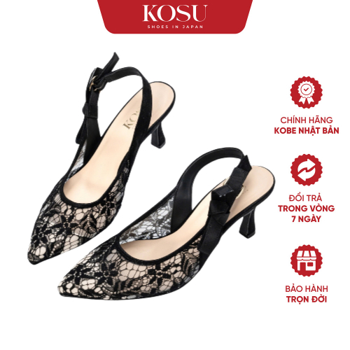 Giày cao gót phối ren Kosu Miya 7cm K-25030, giày công sở nữ thanh lịch, êm chân chính hãng Nhật Bản