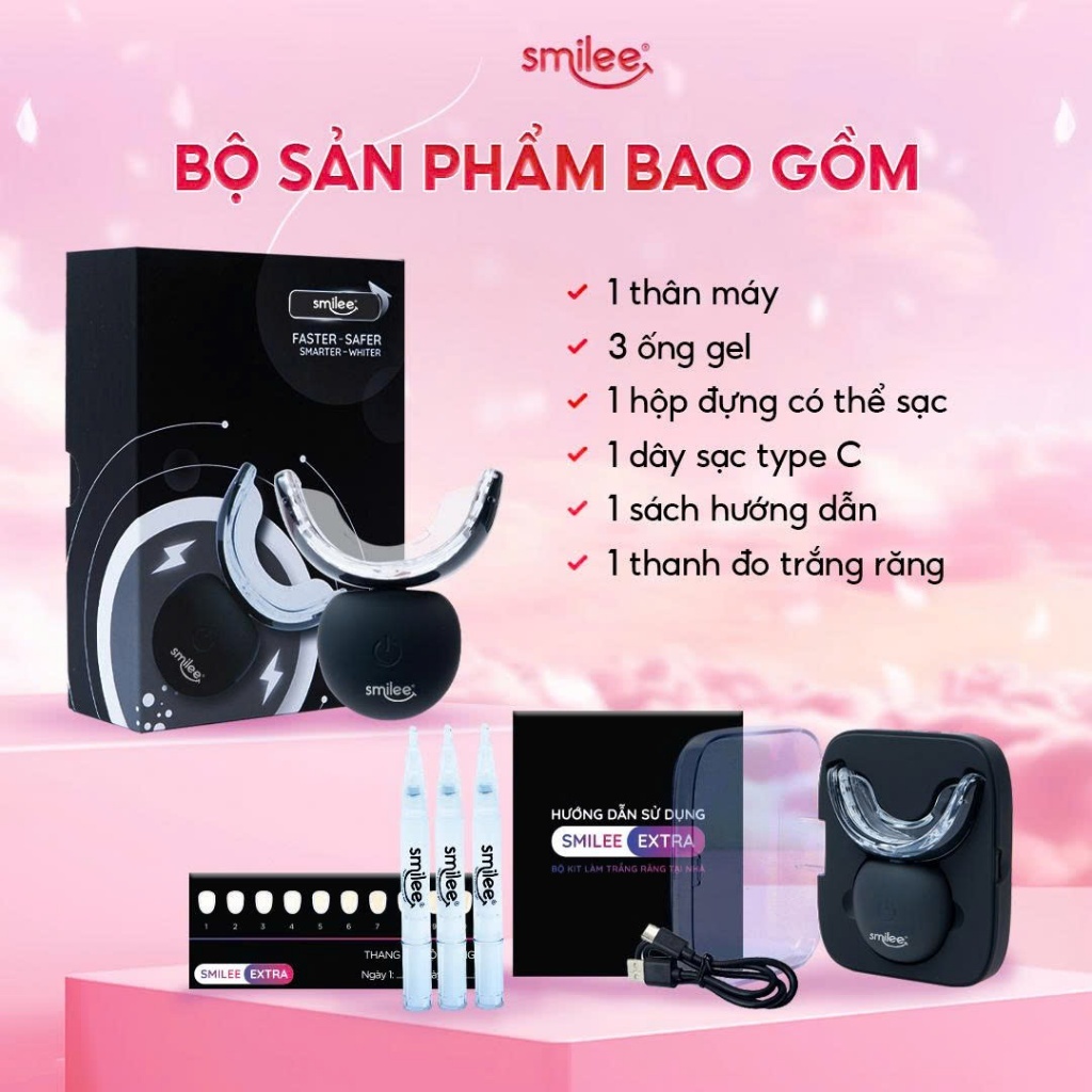 [GIÁ 678K TẠI LIVE SHOP] Trắng răng Smilee Extra, bộ kit làm trắng răng từ 2-6 tone tại nhà set quà tặng cho nữ LIS | BigBuy360 - bigbuy360.vn