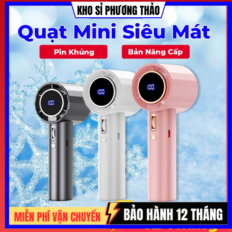 quạt mini cầm tay 100 cấp gió GS9 quạt phản lực di động Turbo 6000mAh màn hình led hiển thị pin, sạc