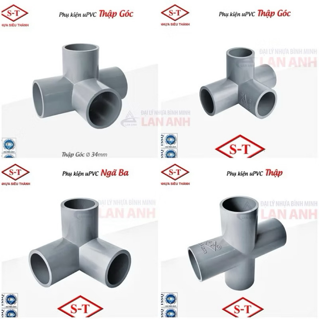 Bịch 10cái Co 3 Nhánh- Co 4 Nhánh- Chữ Thập U- PVC Nhựa SIÊU THÀNH.