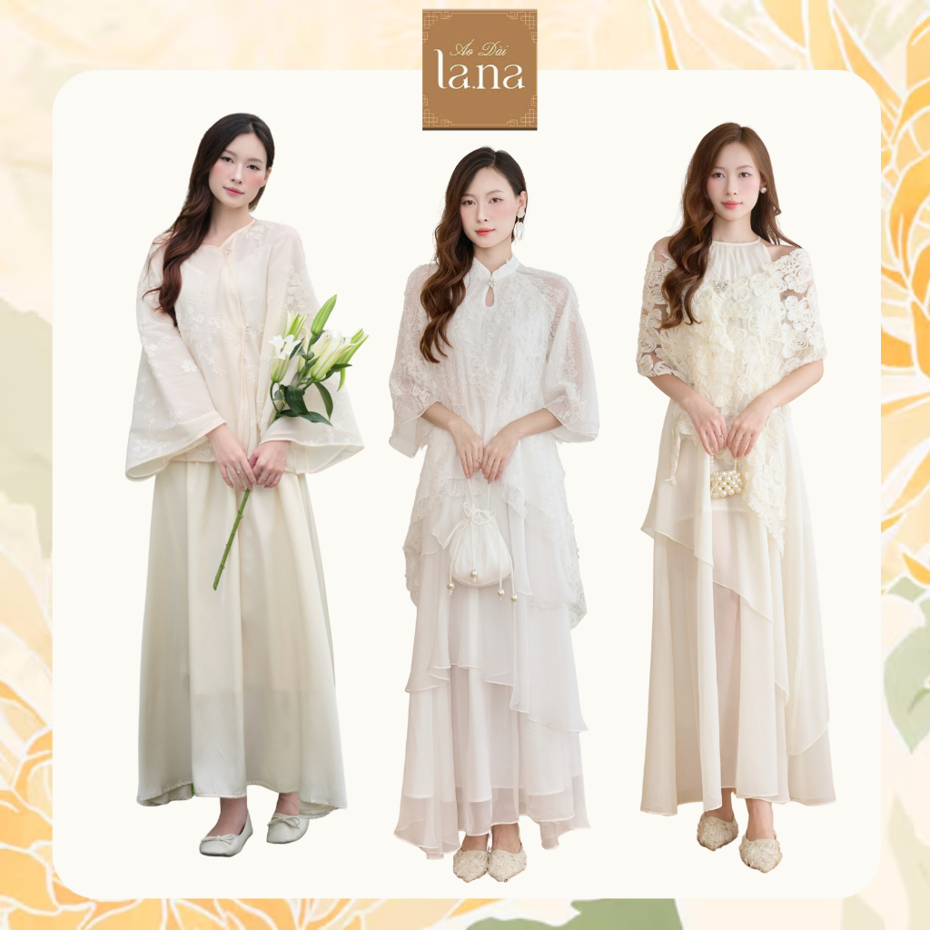 (DEAL HOT) Set váy pháp phục cách tân LANA DESIGN thiết kế thanh lịch, nhẹ nhàng Diễm Hoa - Ngọc Trâ