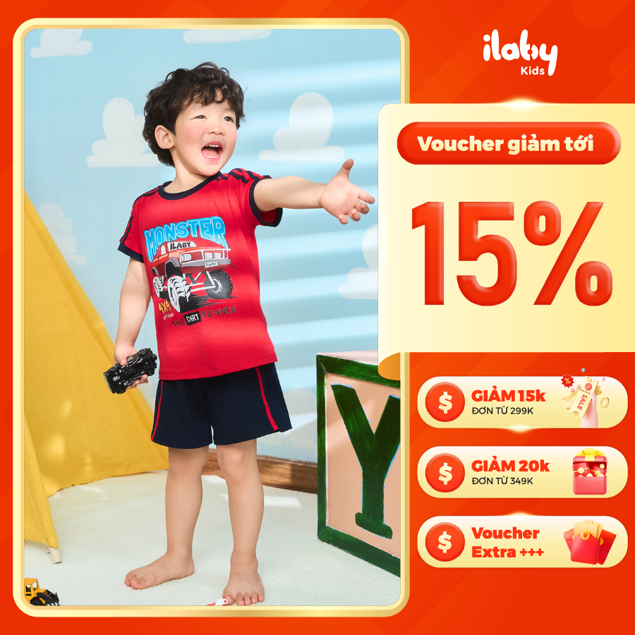 [ILABY HCM] Đồ Bộ Bé Trai Cotton Co Giãn - Hình In Xe Monster Năng Động size bé 2-12 tuổi [3912]