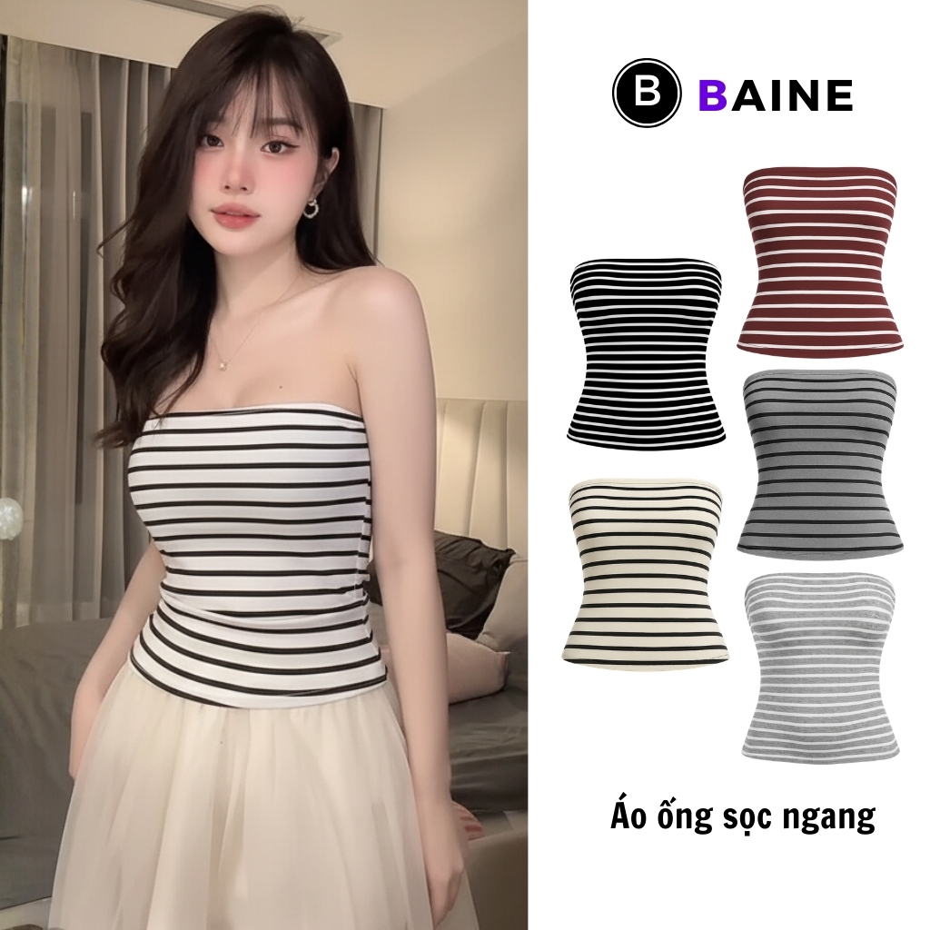 Áo ỐNG SỌC NGANG Nhiều Màu DD24, Áo Quây Nữ Chất Thun Cotton Mịn BAINE