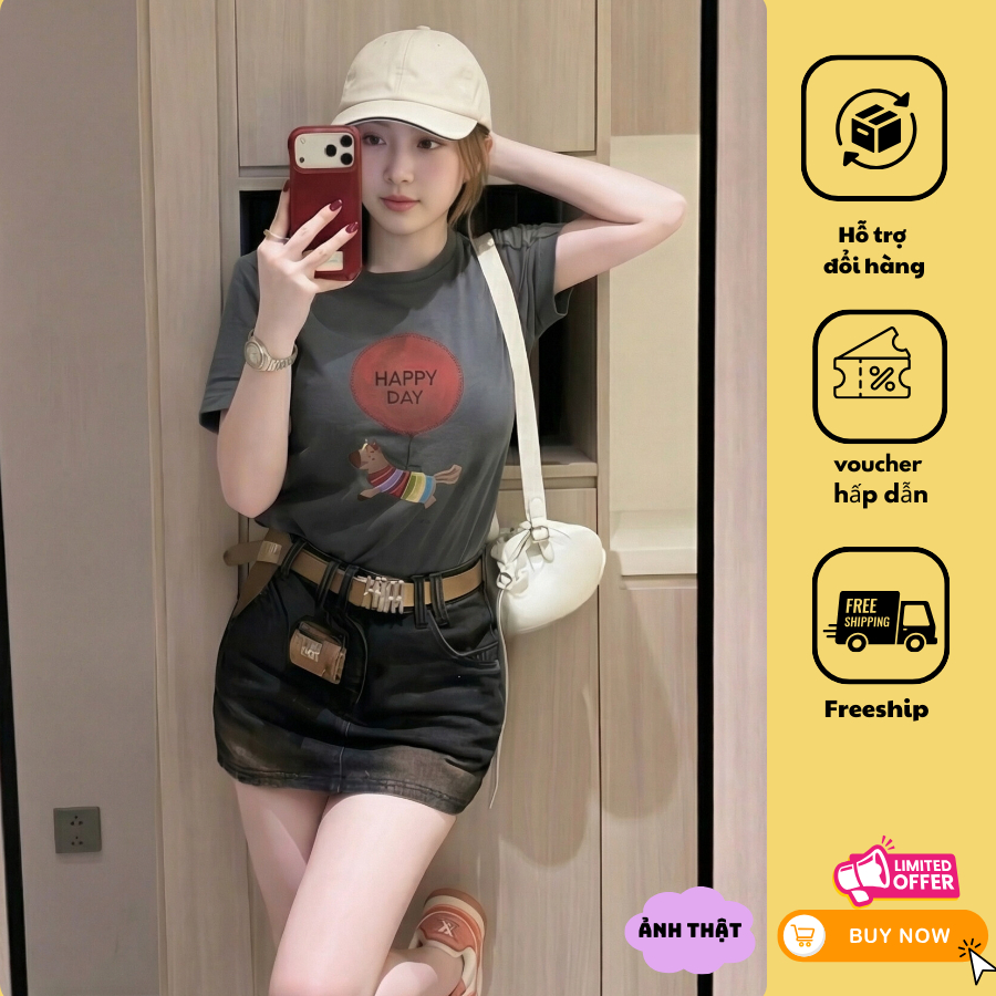 Áo Thun Nữ, Áo Nữ Kiểu Baby Tee In Hình Ngựa Happy Day Phong Cách Hàn Quốc [H38]