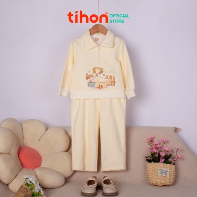 Set nỉ thiết kế TIHON bộ nỉ gân mùa đông ấm áp in hình vịt đội mũ đáng yêu đi Học đi chơi SET0744077