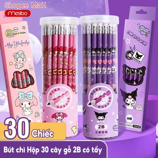 Bút chì Mesibo cho bé lớp 1 cute HB có tẩy – Bộ 30 cây gỗ chất lượng, thân tròn êm ái an toàn, viết mượt, dễ gọt