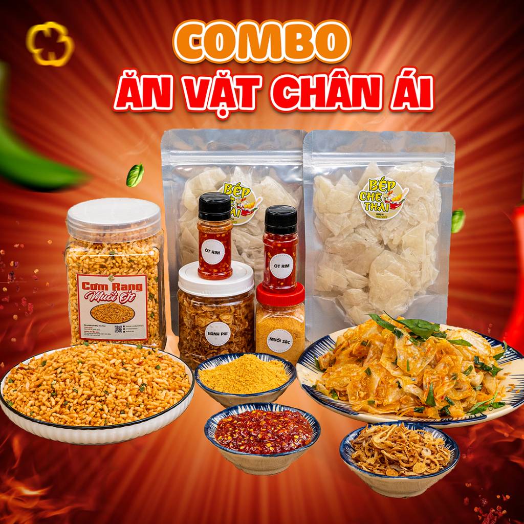 Combo Ăn Vặt Chân Ái (gồm Cơm Rang & Bánh Tráng Muối Sặc) - đồ ăn vặt siêu ngon - Bếp Chè Thái