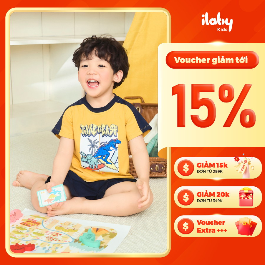 [ILABY HCM] Đồ Bộ Bé Trai Set Áo Thun Khủng Long Lướt Sóng Siêu Ngầu Size 2-12 Tuổi [3914]