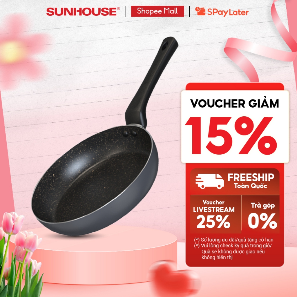 Chảo chống dính KHÔNG TỪ Sunhouse CT Plus - Đường kính: 18-20-22-24-26-28-30cm - KHÔNG DÙNG ĐƯỢC TRÊN BẾP TỪ