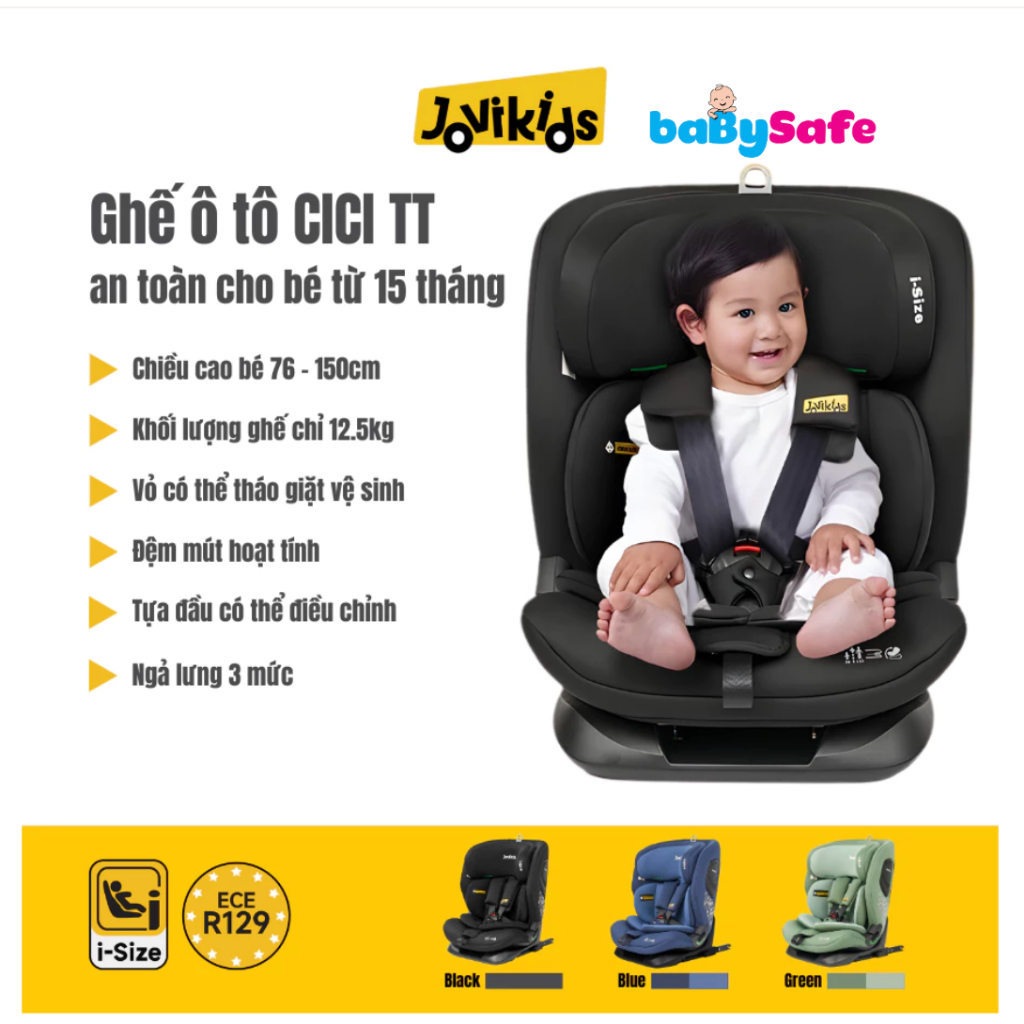 Ghế ô tô trẻ em Jovikids CICI TT | ISOFIX | i-Size R129 | 15 tháng – 12 tuổi