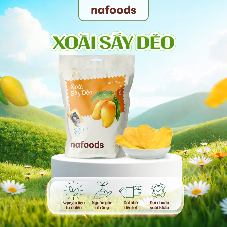 Xoài Sấy Dẻo Nguyên Miếng Nafoods Túi 500gr