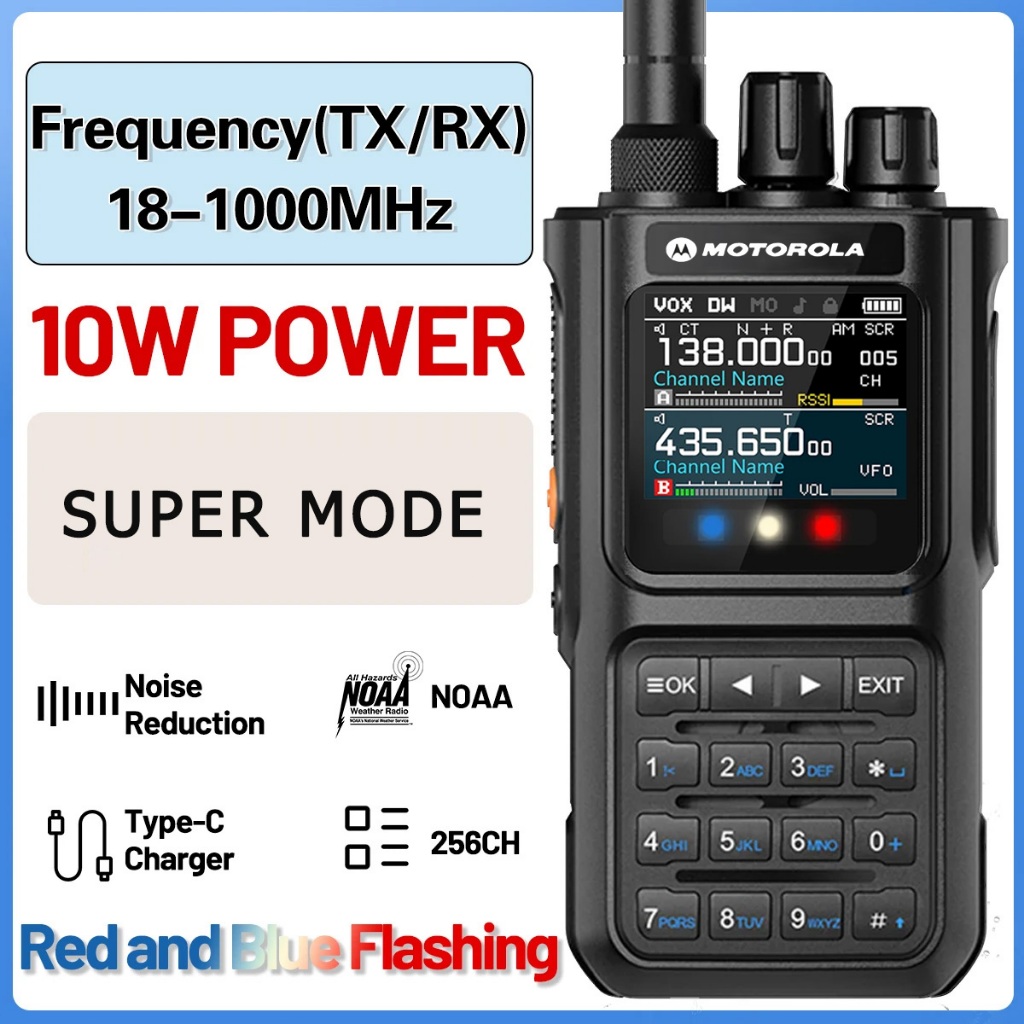 Motorola UV Q9 PRO Bộ đàm Đa chức năng, UHF/VHF sạc Type-C hai chế độ  Khoảng cách xa 10km Đèn nhấp 