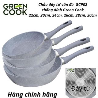 Chảo Green cook vân đá chống dính đáy từ GCP02 size 20-22-24-26-28-30 cm tay cầm chịu nhiệt chống dính an toàn