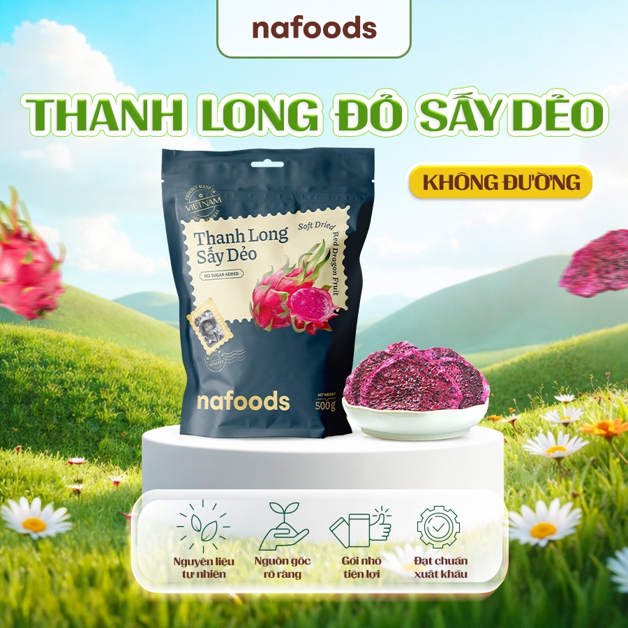 Thanh Long Đỏ Sấy Dẻo Không Đường Túi 500gr - Nafoods