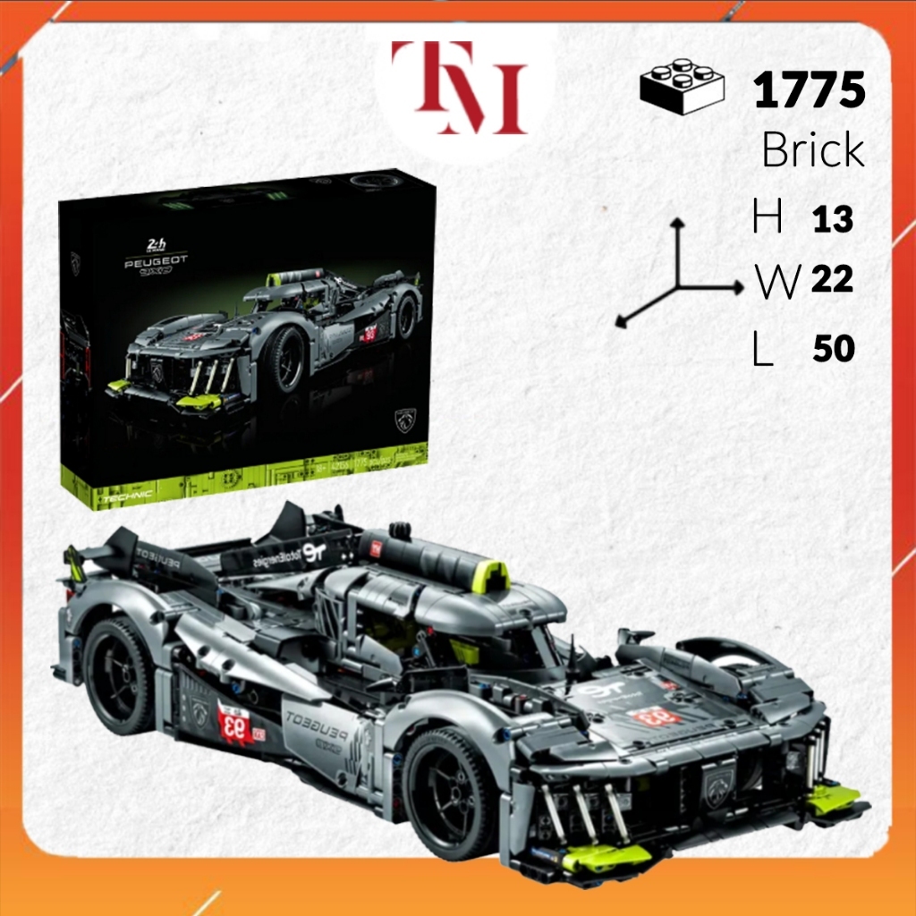 Technic 42156 Peugeot 9X8 Le Mans Hybrid Hyper car Tỉ lệ 1:10 Mô Hình Lắp Ghép Lắp Ráp Xe 1775 PCS