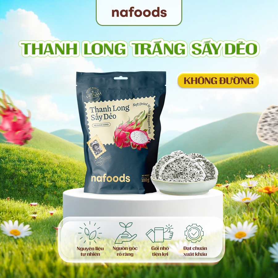 Thanh Long Ruột Trắng Sấy Dẻo Không Đường NAFOODS - Túi 100g