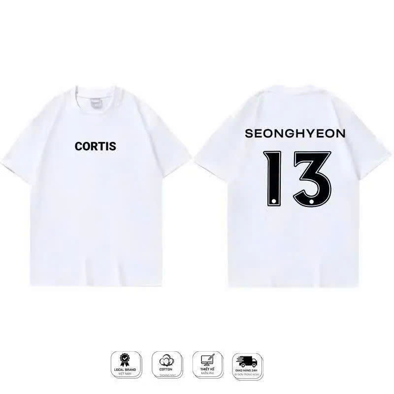 áo cortis , áo seonghyeon cortis tay lửng form rộng - áo in tên và số thành viên seonghyeon