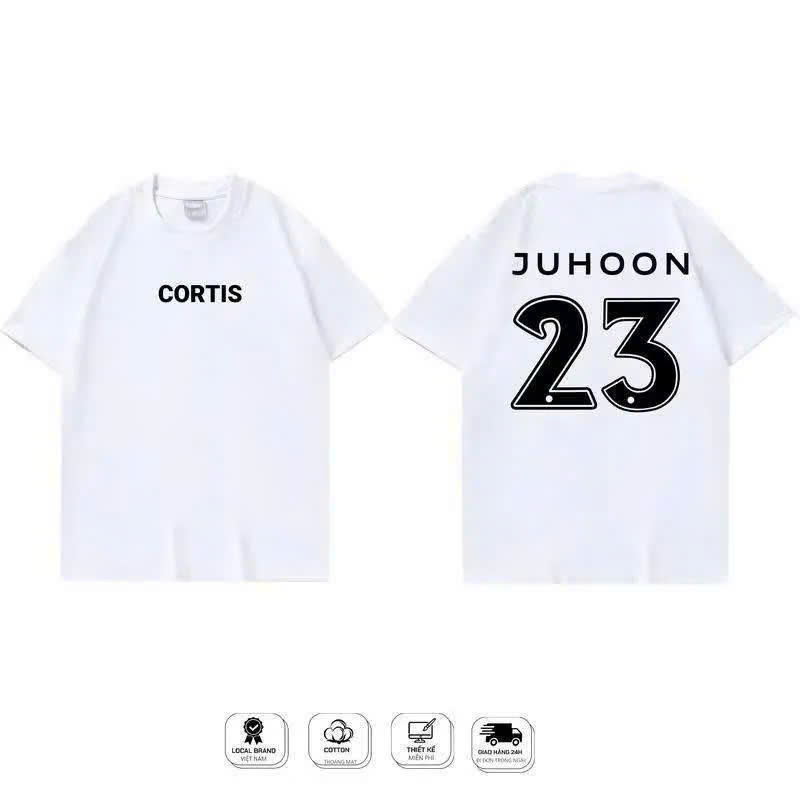 áo cortis , áo Juhoon cortis tay lửng form rộng - áo in tên và số thành viên JUHOON