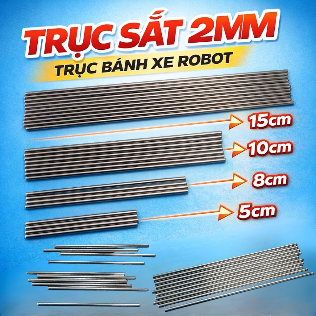 Trục Sắt 2mm DIY Làm Trục Bánh Xe Robot, Xe Mô Hình | Trục Thép 2mm Dài 5cm 8cm 10cm 15cm LK0191