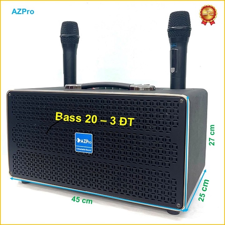 Loa xách tay Bluetooth chính hãng AZPRO,AZ-D338 -Bass 20 -3 đường tiếng thùng gỗ bọc da