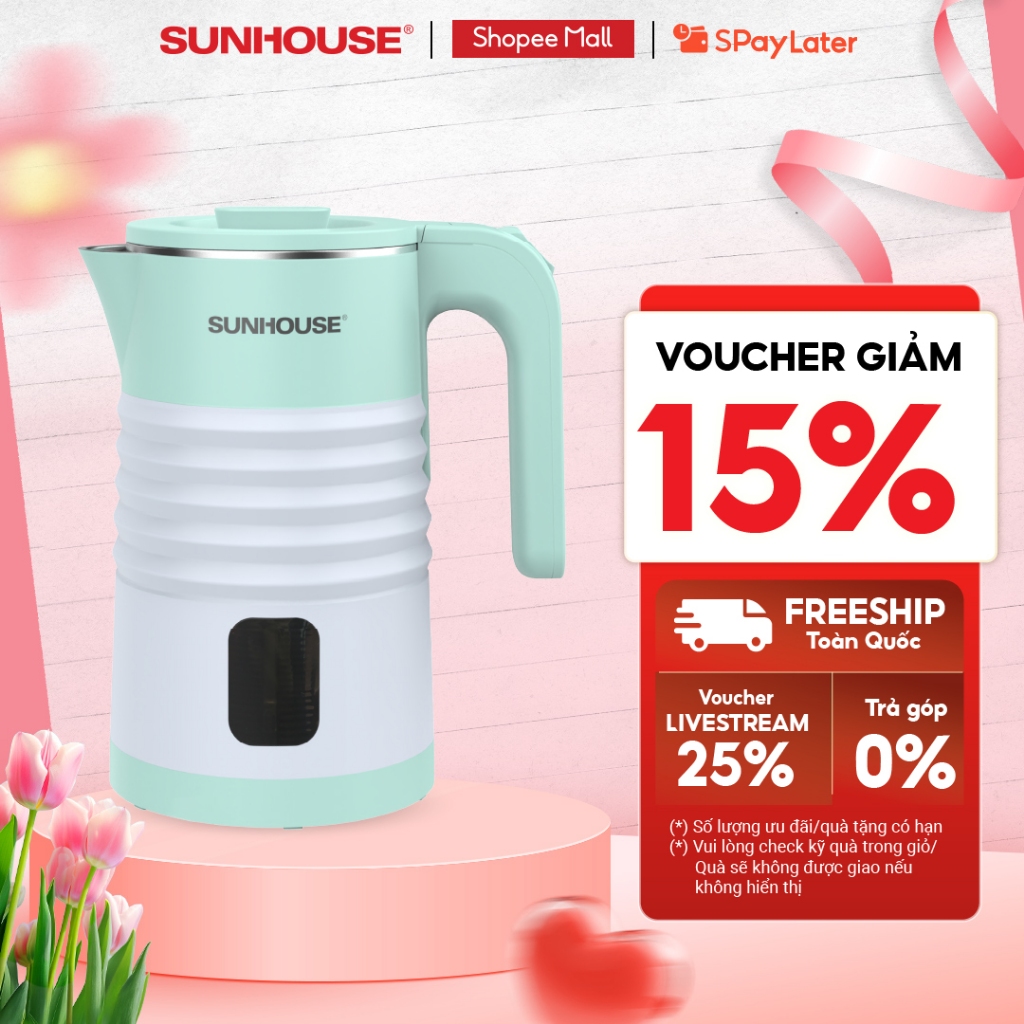 [Mẫu Mới] Ấm Siêu Tốc Inox 2 Lớp 1.8L Sunhouse Shd1357 - 1500W - Bộ Điều Khiển Strix Cao Cấp – Thân Ấm 2 Lớp Chống Bỏng