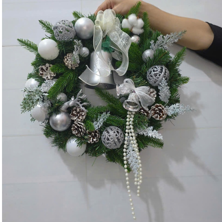 [Kèm Đèn] Vòng Hoa Trang Trí Giáng Sinh 50cm DP500, Vòng Nguyệt Quế Treo Cửa, Treo Tường Mùa Noel