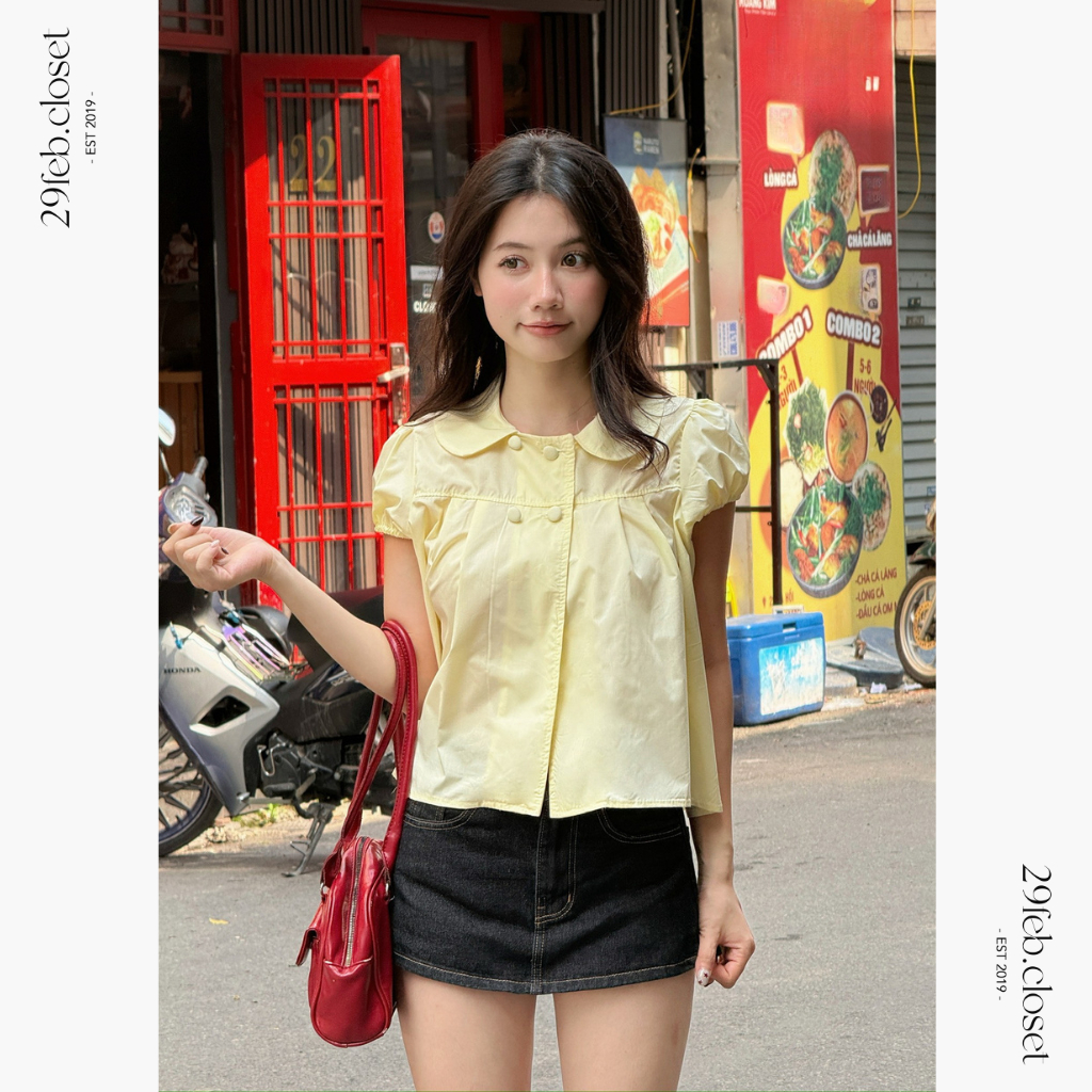 Áo babydoll 4 cúc tay bồng cổ sen, Áo kiểu nữ babydoll dành cho mùa hè - 29feb.closet - A596 | BigBuy360 - bigbuy360.vn