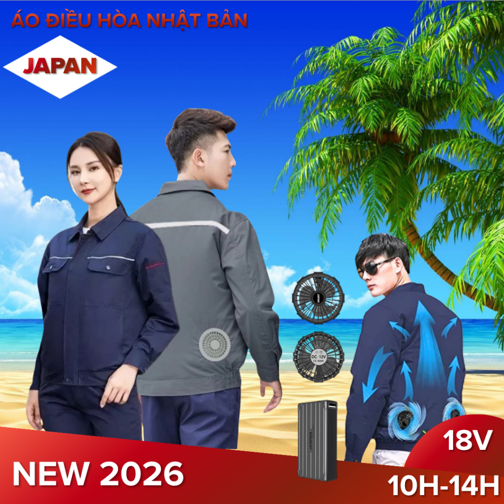 Áo điều hòa Nhật Bản kèm pin Japan 98000mAh – Quạt 9 cánh không chổi than, làm mát cực nhanh, bảo hành 12 tháng
