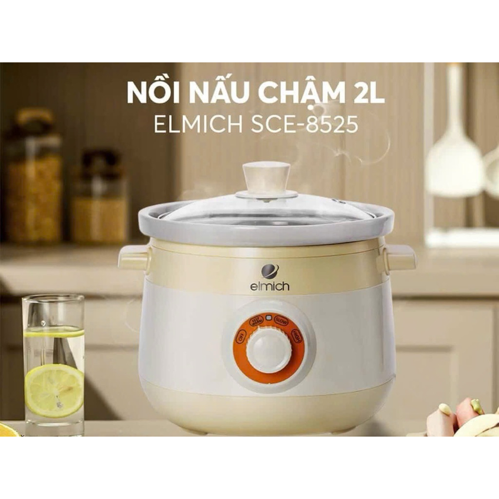 Nồi nấu chậm 2 lít Elmich SCE 8525 - 3 chế độ nấu cài sẵn, an toàn chuyên gia nấu cháo, hầm ninh,...