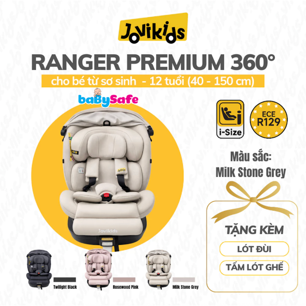 Ghế Ô Tô Cao Cấp Cho Bé RANGER Premium 360° | Jovikids ISOFIX Chân Chống Lật Chuẩn i-Size | Sơ Sinh 