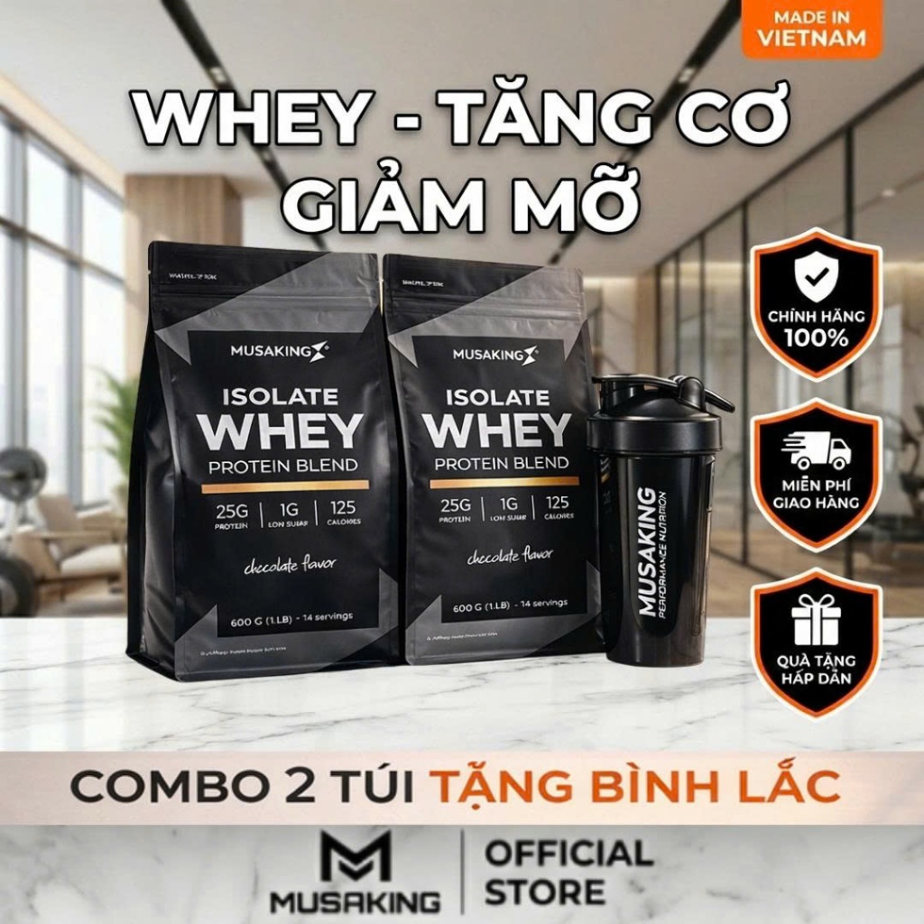 Combo 2 Túi Whey Protein Musaking 25G Đạm – Whey Isolate Blend Ít Đường, Tăng Cơ, Protein Cho Gymer