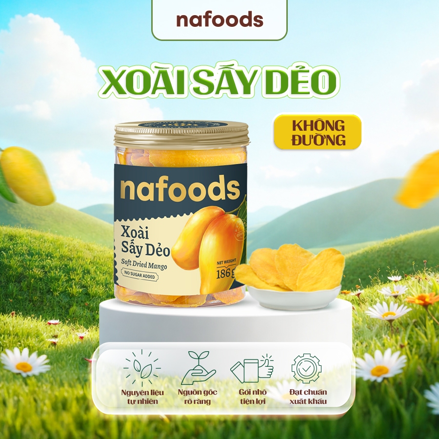 Xoài Sấy Dẻo Không Đường NAFOODS hũ 186g