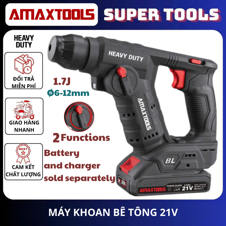 AMAXTOOLS Thân máy khoan bê tông 2 chức năng dùng pin 21V A3CN12SM