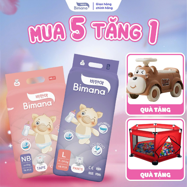 5B - [TẶNG XE CHÒI/ NHÀ BÓNG] Tã Bỉm Dán/ Quần BIMANA HÀN QUỐC mỏng thoáng, thấm hút vượt trội đủ si