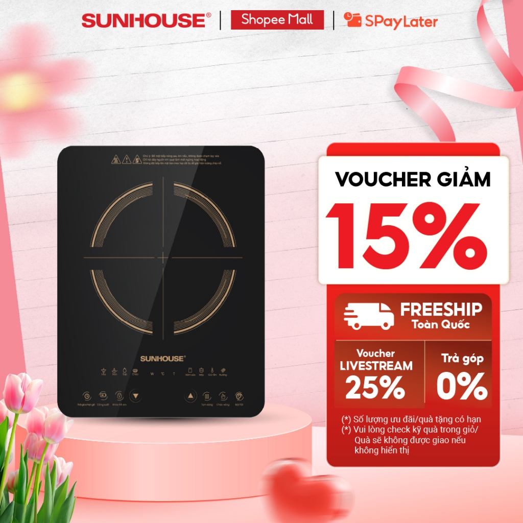 Bếp từ đơn Sunhouse SHD6803 - Công suất 2000W - Bảo hành 12 tháng - 8 chế độ nấu - Nút bấm điện tử