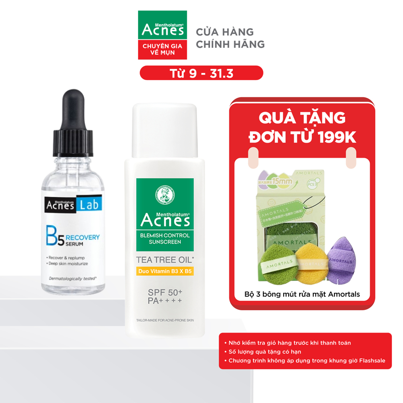 [VB] Combo chăm sóc, phục hồi da cháy nắng tối ưu cho da mụn, da nhạy cảm Acnes (Serum dưỡng B5 25ml