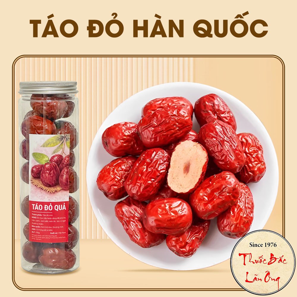 Táo đỏ Hàn Quốc sấy khô 200g, pha trà, ăn vặt, hầm canh, thơm ngon, bổ dưỡng - Lãn Ông