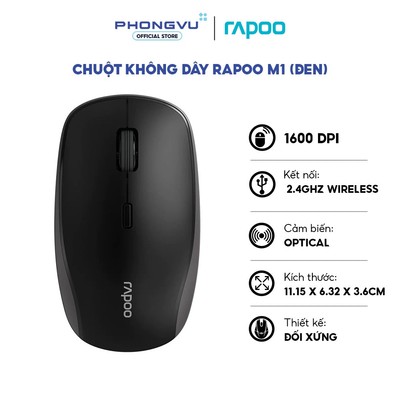 Chuột không dây Rapoo M1 - Kết nối 2.4GHz - 1600DPI - Thiết kế đối xứng - Bảo hành 24 tháng