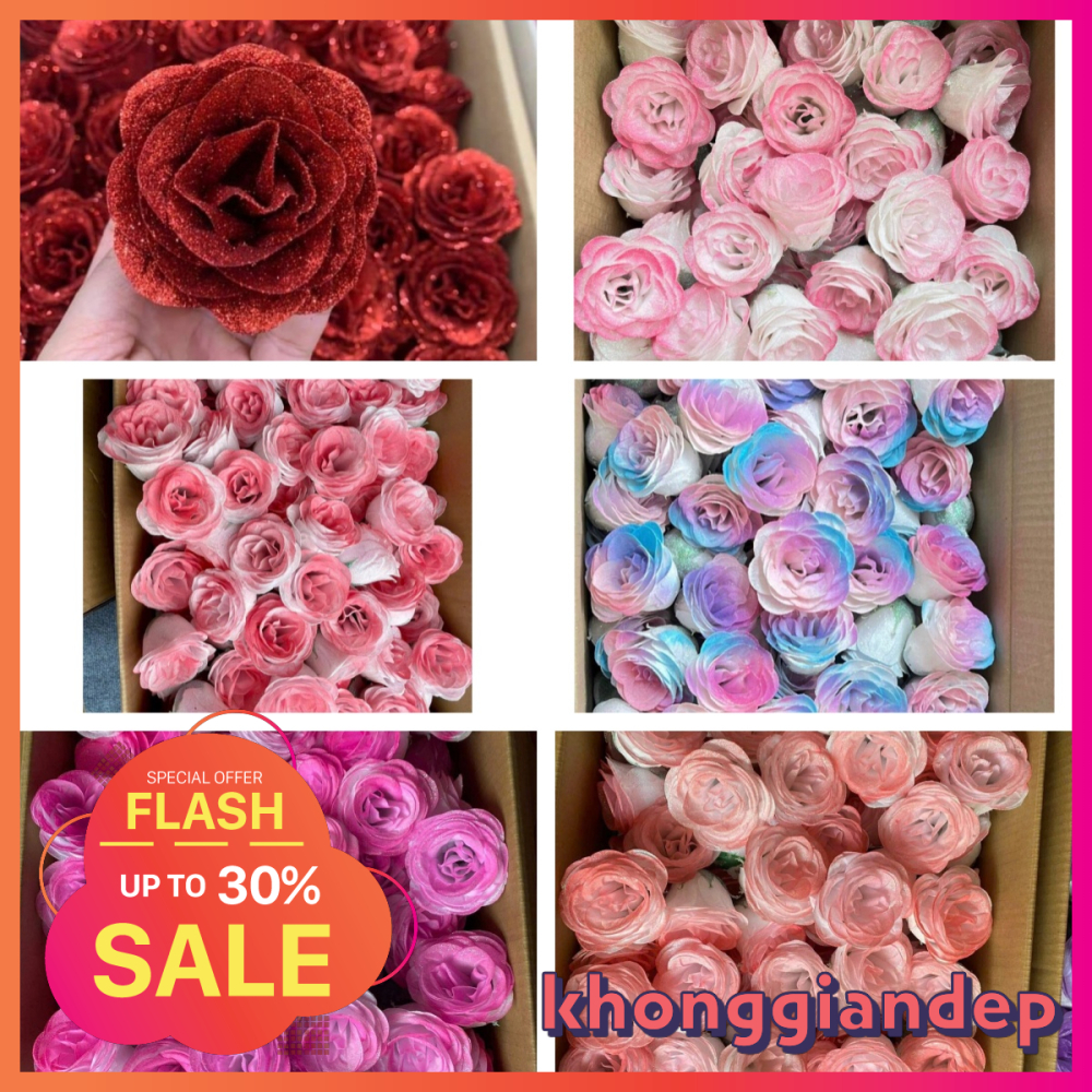Hoa hồng kim tuyến 10B 50B nhũ lấp lánh ánh kim bó hoa làm quà trang trí handmade DIY HHKT300
