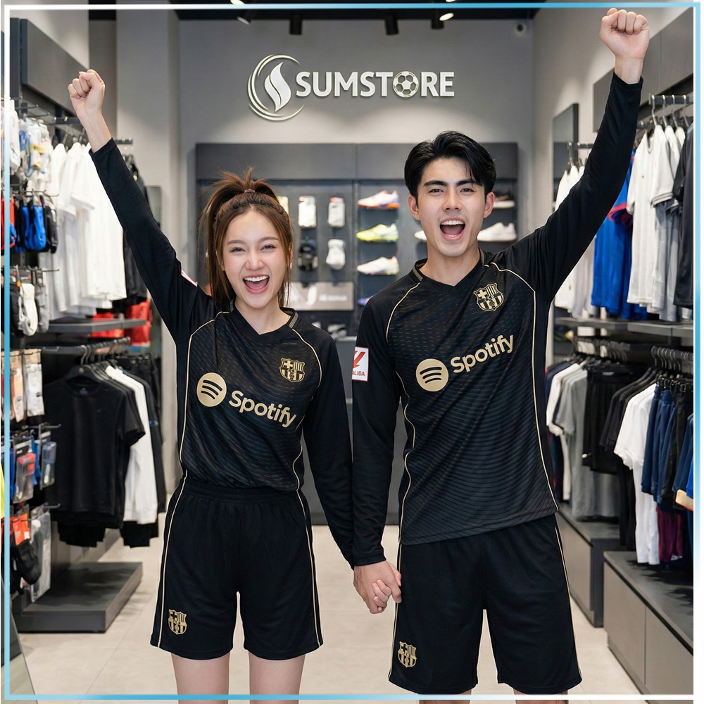 Bộ Áo Thủ Môn Barca Đen Tay Dài - Đồ Đá Banh Dài Tay 2026