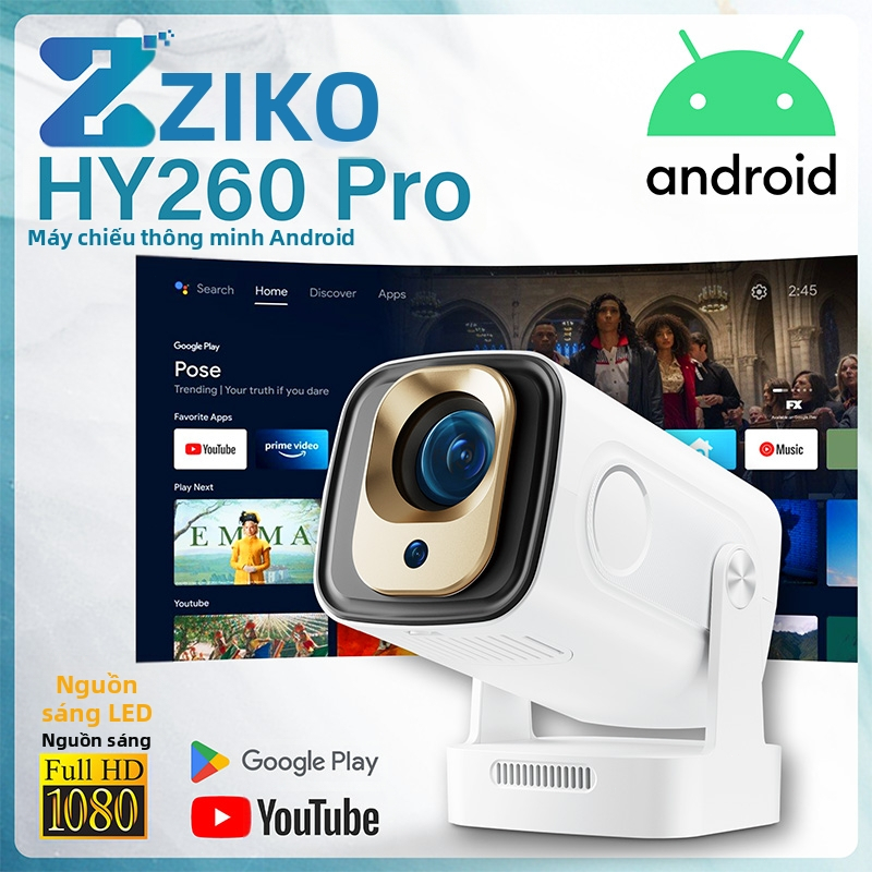 Máy chiếu Smart Android HY260 Pro Full HD, tự động lấy nét & chỉnh nén, 330 ANSI lumens, Wi‑Fi, Blue
