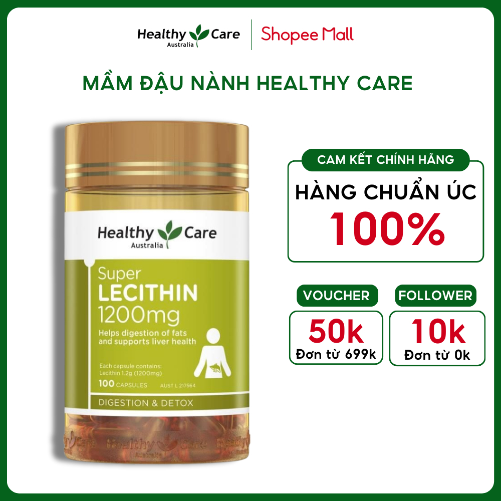 Mầm đậu nành Healthy Care Super Lecithin 1200mg hỗ trợ tăng kích thước v1 và làm đẹp da cho nữ giới