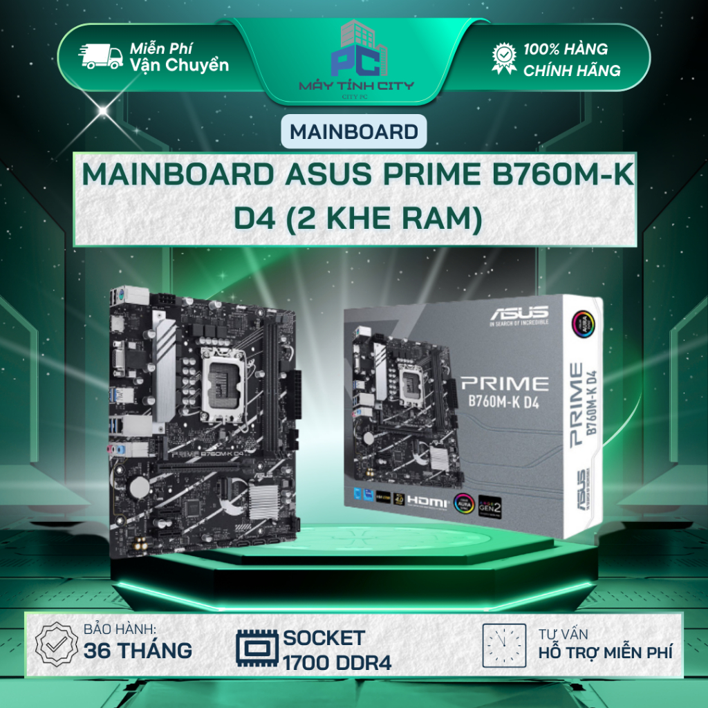 Mainboard Asus Prime B760M-K D4 (Intel B760/ Socket 1700/ M-ATX/ 2 khe ram/ DDR4/ 2.5 Gigabit LAN) -
