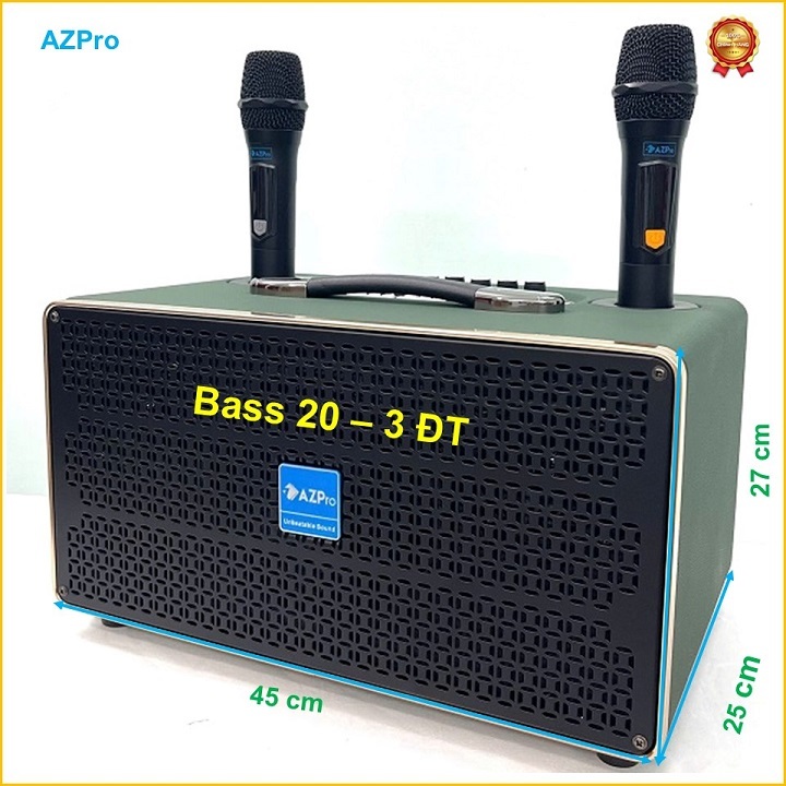 Loa xách tay Bluetooth chính hãng AZPRO,AZ-D338,Bass 20-3 đường tiếng thùng gỗ bọc da
