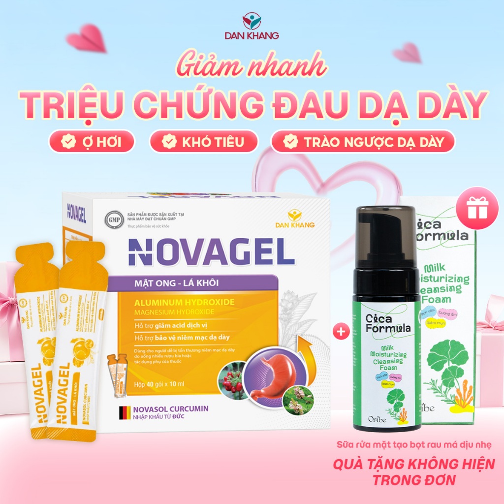 Hộp Gói uống giảm đau dạ dày, giảm trào ngược dạ dày, giảm acid dịch vị Novagel Dân Khang