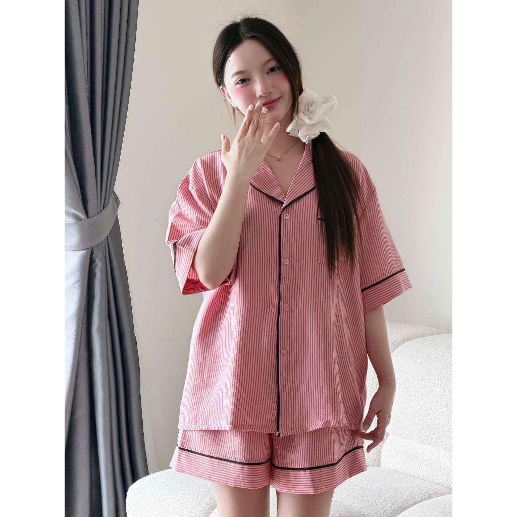 MB-SET-023 Set đồ ngủ ngắn tay kẻ sọc đậm nhạt dáng rộng Maybee Homedress | BigBuy360 - bigbuy360.vn