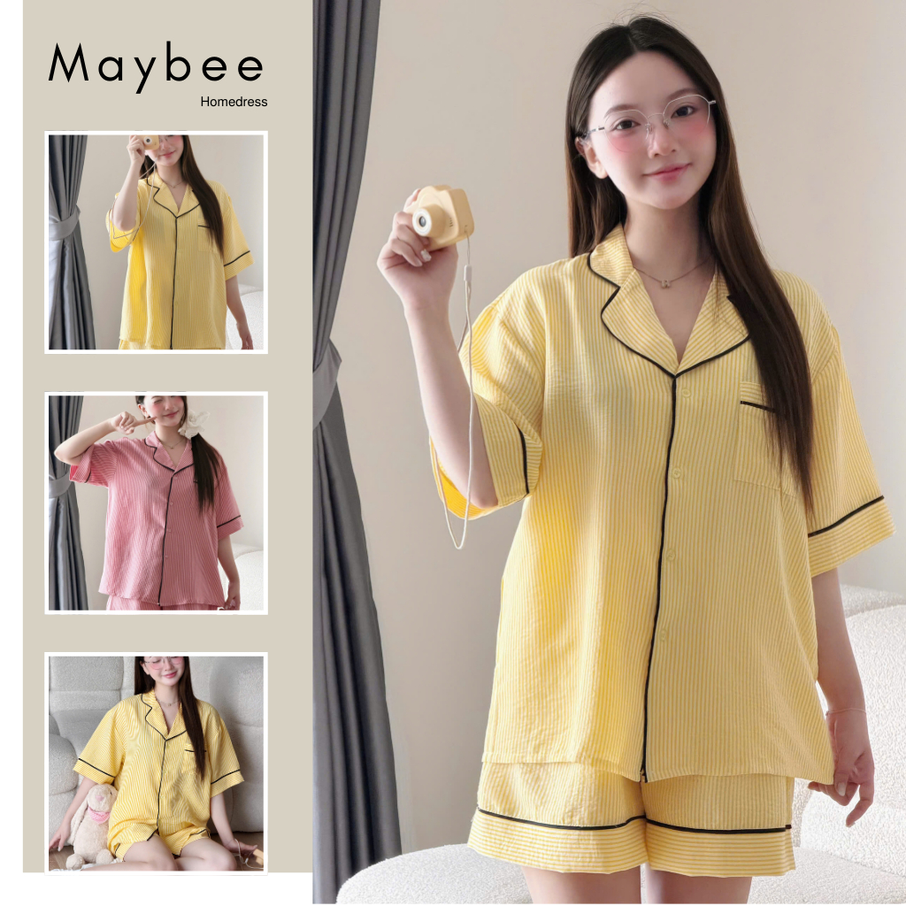 MB-SET-023 Set đồ ngủ ngắn tay kẻ sọc đậm nhạt dáng rộng Maybee Homedress | BigBuy360 - bigbuy360.vn