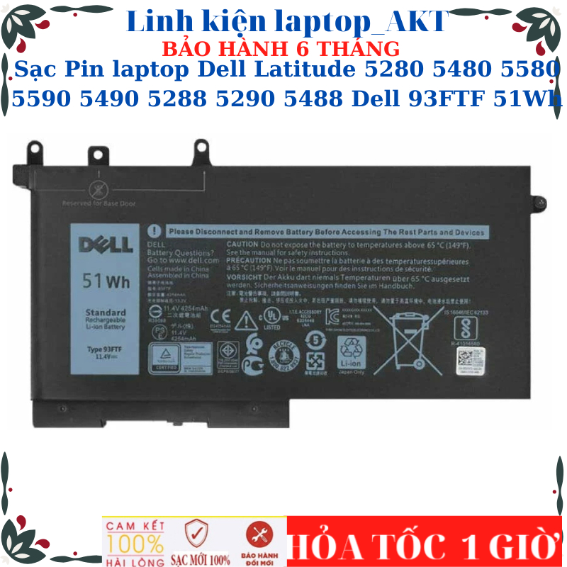 Sạc Pin laptop Dell Latitude 5280 5480 5580 5590 5490 5288 5290 5488 Dell 93FTF 51Wh