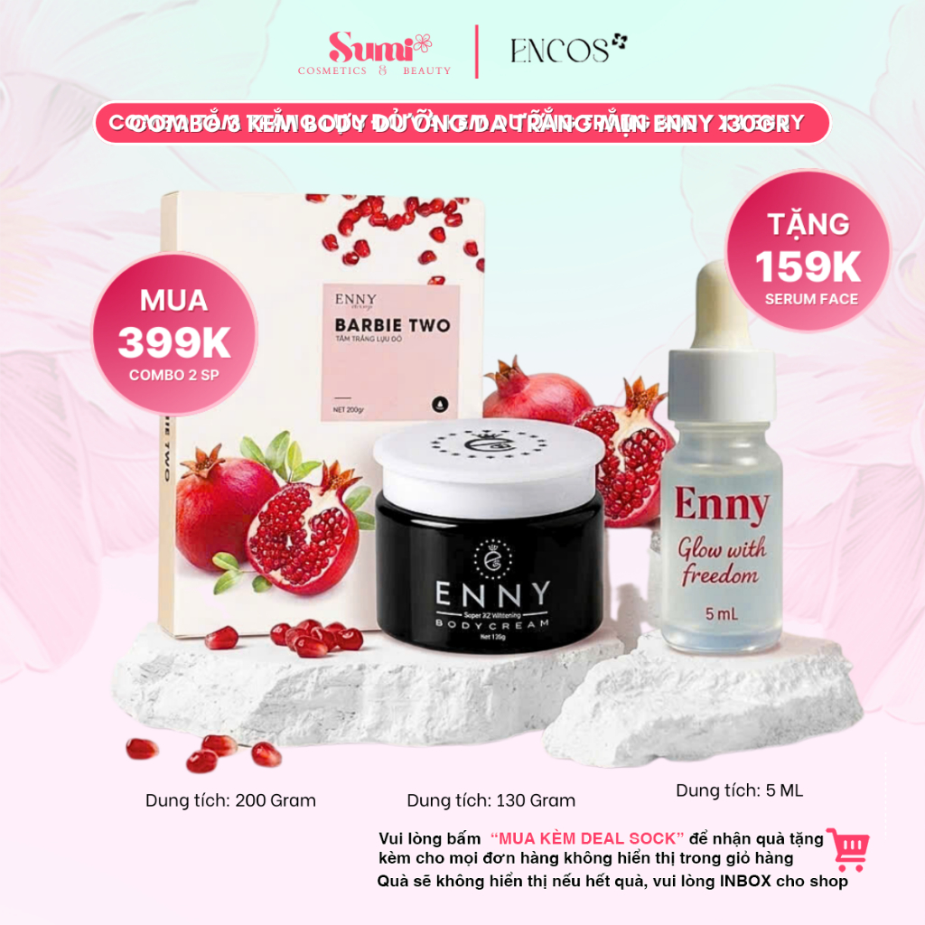 Bộ Sản Phẩm Chăm Sóc Da Body ENNY Gồm Kem Body Trắng Da Supper X4 130 Gram Và Tắm Trắng Lựu Đỏ
